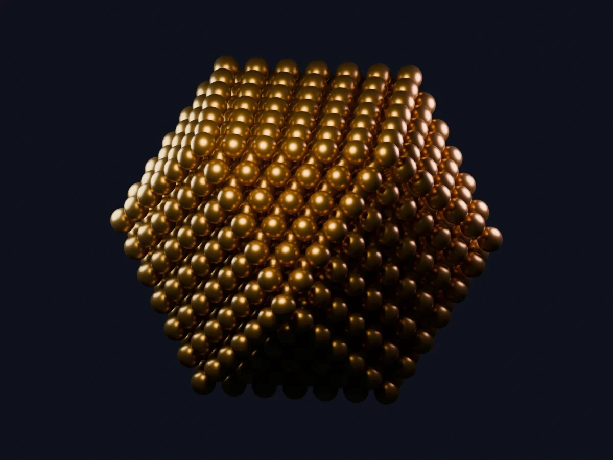 Gold FCC cuboctahedron with square and triangular terraces, rendered from the explorer’s atom coordinates.
